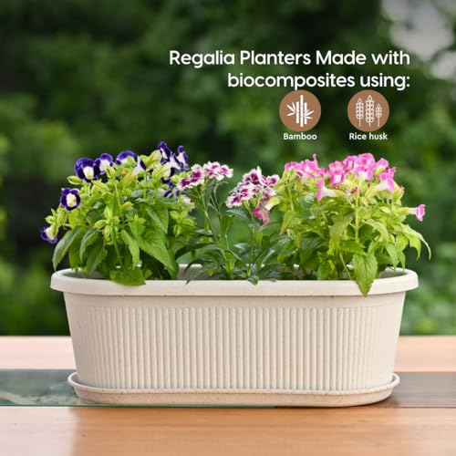 Image of Eha Earth Friendly Regalia 12 Inch Pots and Planters Set of 3 | Bamboo Based, UV Protected | Plant Pots for Indoor & Balcony Window Flower Pots | Sand Castle