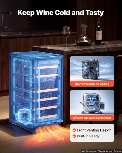 Image of VEVOR 15 inch Wine Fridge 28-Bottle Wine Cooler Refrigerator for Home Bar