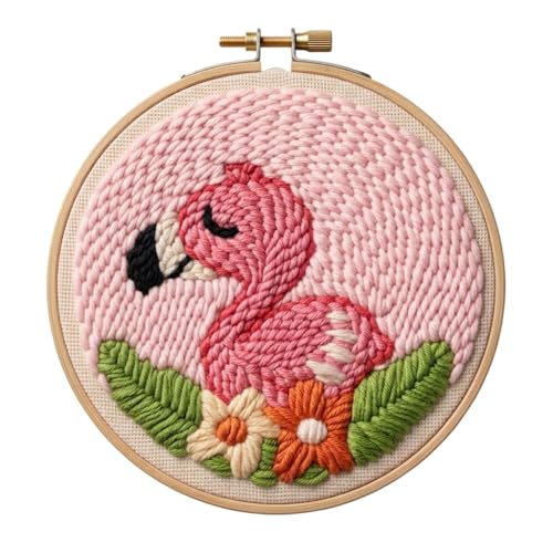 Image of Punch Needle Kit, Cute Cartoon Flamingo Embroidery, Embroidery Starter Kit for Beginners, Mother's Day, Children's Day, Birthday Gifts & Decorations, 7.87x7.87inch