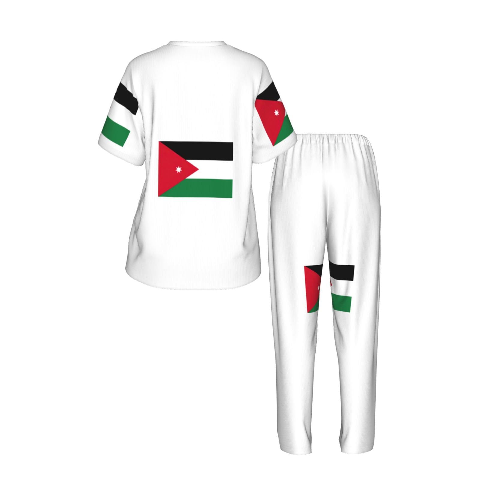 Jordanian Flag Print damska piżama z krótkim rękawem zestaw bielizna nocna lato miękka wygodna domowa bielizna nocna