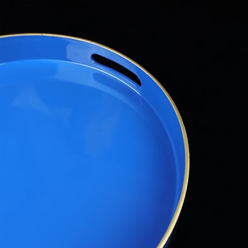 Miniatura 3 de Bandeja decorativa redonda azul con asas, bandeja de café elegante de 13 pulgadas para sala de estar otomana, baño, al aire libre, desayuno