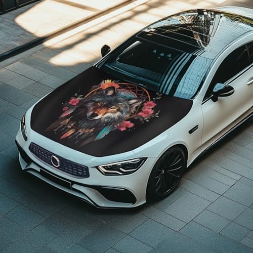 Image of Car Hood Cover,Wolf Print Portable All Weather Car Hood Cover Protector Suitable Most Automotive Sedans Trucks Pickup Sports Cars,Car Accessories
