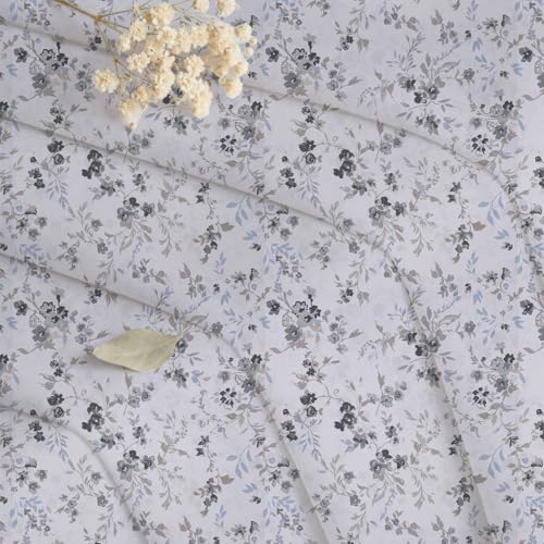 Image of LINENWALAS Cotton Sheer Curtains for Window - Light Filtering 5 Feet Set of 2, Aesthetic Cafe Curtain Floral Printed Drapes with Grommet Hanging - (L 5FT x W 4.5FT, Smoky Florals)