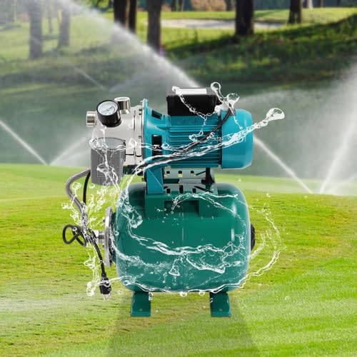 LOHISHILO 1HP Shallow Well Pump with Pressure Tank, 3420 r/min Irrigation Jet Pump with 6.34-Gal Pressure Tank Automatic Booster System for Home, Farm, Pool, Maximum Head 147.64ft, 110V Green - Thumbnail 6