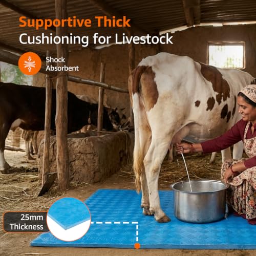 Image of Amazon Basics Premium EVA Cow Mat | 8x5 ft | 25mm Thick | Durable, Shock-Absorbent & Waterproof | Anti-Slip & Easy to Clean | Ideal for Cows, Buffaloes & Dairy Farms(Super Deluxe, Blue)