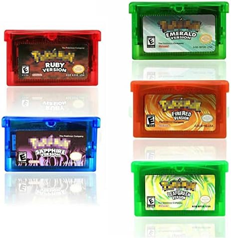 GBA Game Cards, 5 Sets of Game Cassettes(Ruby, Sapphire, Emerald, Fire Red, Leaf Green) for Gameboy Advance, Third Party Cards Gameboy Cartridge Compatible with GBM GBA/SP/NDS NDSL