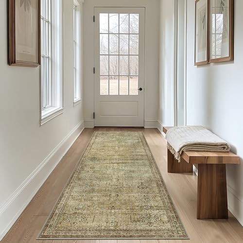 GENIMO 2'6''x8' Non Slip Hallway Runner Rug, Machine Washable, Thin & Low Pile Lightweight for Kitchen, Laundry, Entryway, Bedroom & Living Room, Taupe/Brown