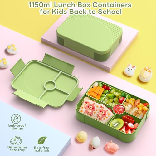 Hometall HT003-GREEN Kids Bento Box Lunch Box - Leakproof Bento Boxes 6 Compartments Portions Lunchbox thumb #1