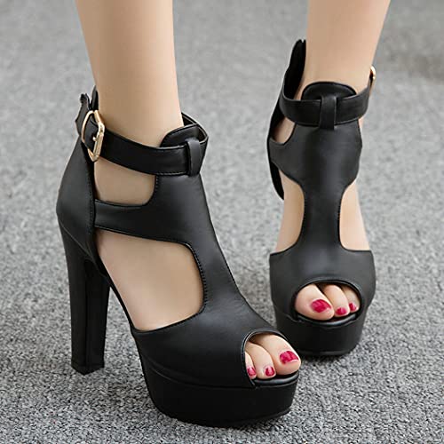 KIKIVIVI Womens Chunky High Heel Peep Toe Platform Ankle Buckle Sandals with Zipper4