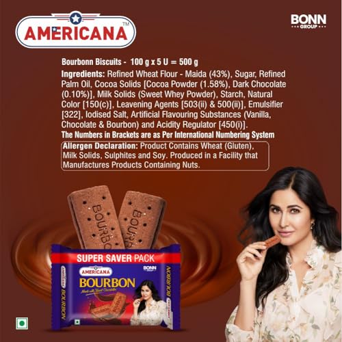 Image of Americana Premium Bourbon Chocolate Sandwich Biscuits, 500g x 2 Packet = 1kg - Rich Creamy Filling, Crispy Cocoa Biscuits, Vegetarian Tea Time Snack