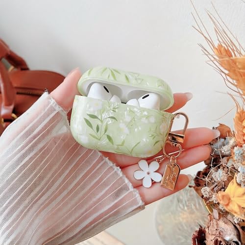 Image of MINSCOSE for Cute Glitter AirPods Pro 2nd /1st Generation Case,Shell Pattern Pretty Flower Design with Girly Floral Keychain,Soft TPU Protective Cover with Cleaner Kit for AirPods Pro /Pro 2-Green1