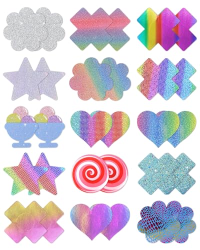 Image of CICKEE Pasties Rave Pack - 15 Pairs Nipple Covers Stickers - Disposable Sticky Breast Petals