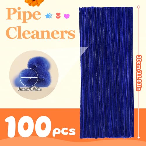 Image of 100 Pcs Dark Blue Pipe Cleaners Bulk Craft Suppies Chenille Stems