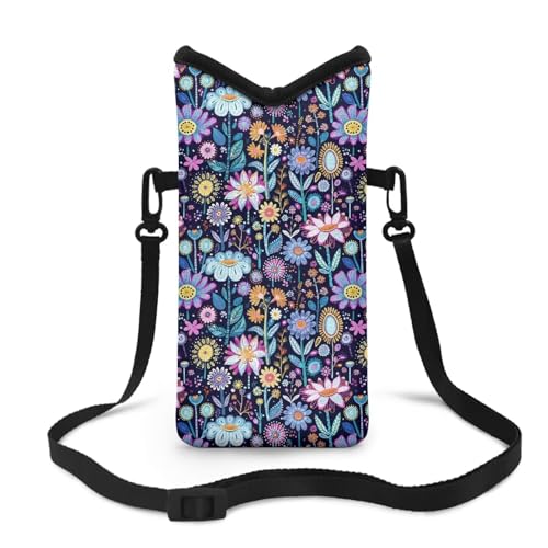 Image of Mini Crossbody Cellphone Bag for Women Water Resistant Small Phone Wallet Purse with Shoulder Strap Phone Case for iPhone 11 /10 / 9, 8'' x 4'', Hippie Lotus Daisy Floral Blue
