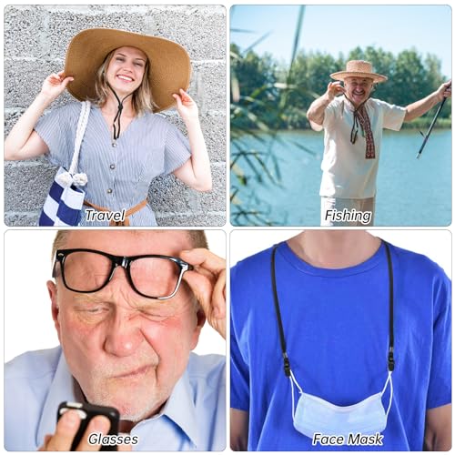 Molain 5 Stück Verstellbare Hutbandclips, Elastische Hüte Abnehmbares Kinnband, Winddichte Hutschnurclips Anti-Verlust-Mützenbandclips für Golfen Bootfahren Angeln Hut Outdoor(schwarz)