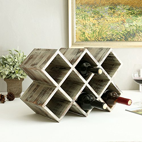 Mygift 8-Bottle Countertop Wine Rack, Rustic Torched Wood Wine Bottle Storage And Organizer Rack #TOP1