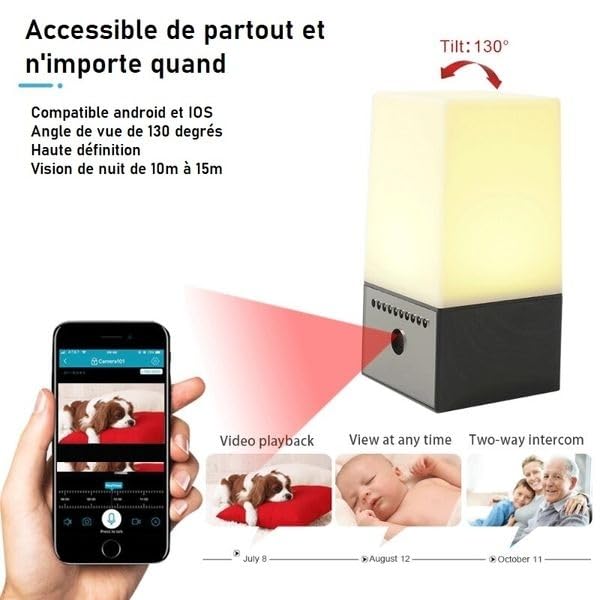 Veilleuse Lampe Haut-parleur Caméra Espion Wifi Hd 1080p Microphone à Prix