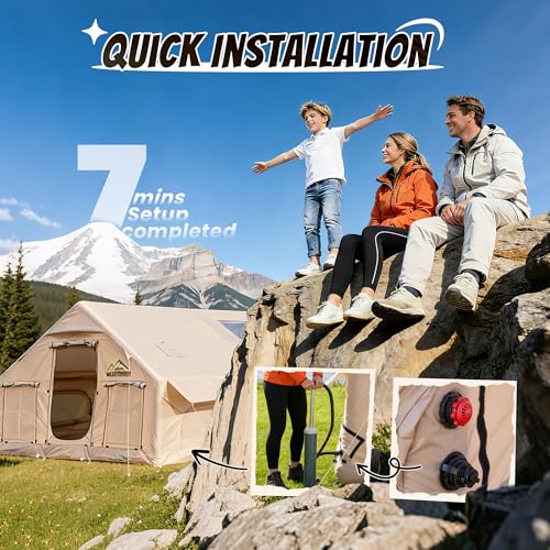 Image of WildFinder Inflatable Tent with Skylight, 5-Min Quick Setup Blow Up Tents with Pump, Heavy Duty Inflatable House, Waterproof Hot Tent with Stove Jack, Air Glamping Tents for Camping