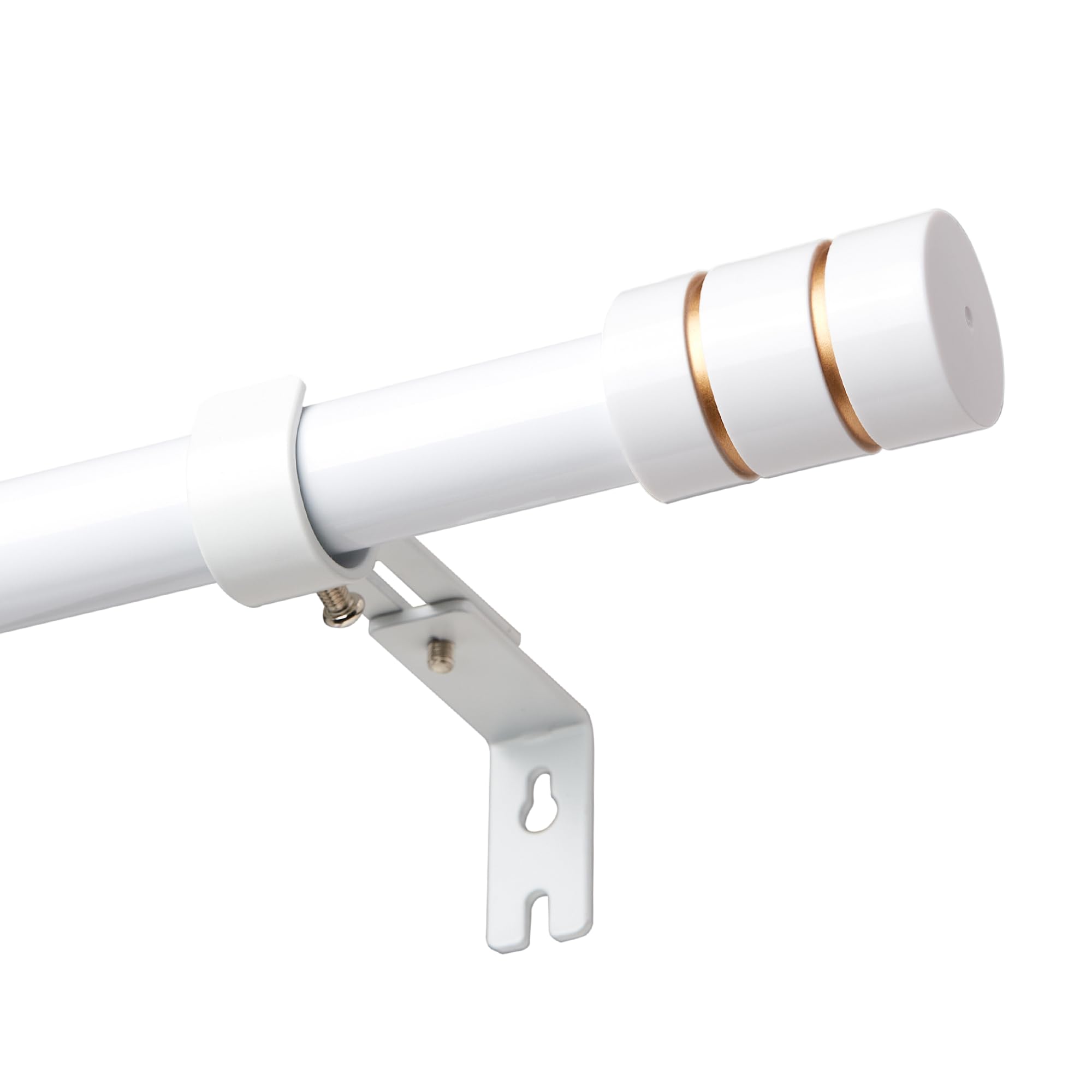 Juego de barras de cortina blancas de 25 mm, barra de cortina de acero inoxidable con soportes de metal y tapas de color blanco y dorado, barra de cortina de 66-300 cm, montaje en pared