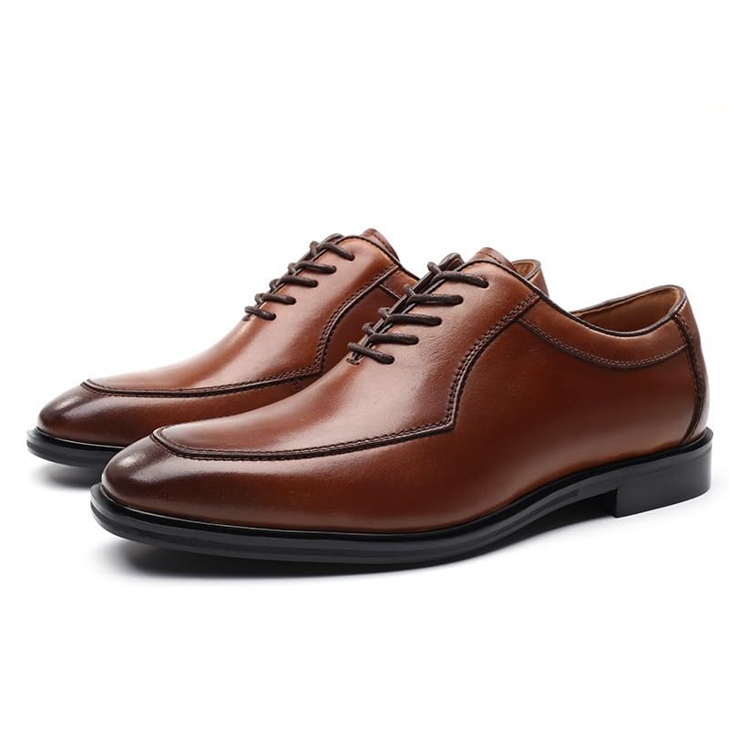 HOOENG Dress Oxford for Men Lace Up Square Burnished Toe PU Leather Apron Toe Oxford Shoes Non Slip Block Heel Slip Resistant Anti-Slip Classic(Color:Brown,Size:9)4