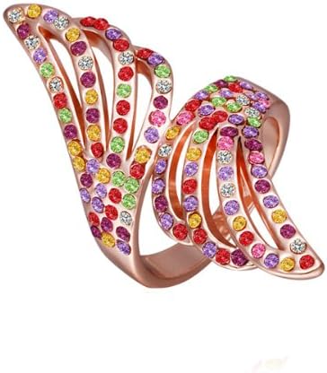 Alloy Gold-Plated Crystal Rhinestone Women Girls Angel Wing Ring Size 8