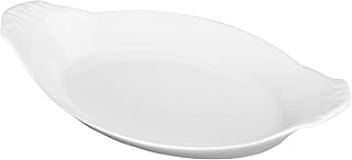 BIA Cordon Bleu Oval Au Gratin, Set of 4-24oz White Porcelain Baking Dishes, Glossy Finish - Microwave, Oven & Dishwasher Safe Cookware for Side Dishes, Casseroles & Gift Giving (13" x 7")