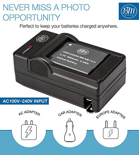 Image of BM Premium 2 Pack of NB-11L NB-11LH Batteries and Charger Kit for Canon PowerShot Elph 110 Elph 130 Elph 135 IS Elph 140 IS Elph 150 IS Elph 160 Elph 170 IS Elph 180 Elph 190 IS Elph 320 HS Elph 340 HS Elph 350 HS Elph 360 HS A2300 IS A2400 IS A2600 IS A3400 IS A4000 IS SX400 IS SX410 IS SX420 IS Digital Camera