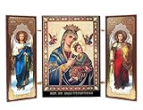 Christ Saint Mary Perpetual Help Icon Triptych with Archangels Saint Michael and Gabriel 3 3/8 Inch