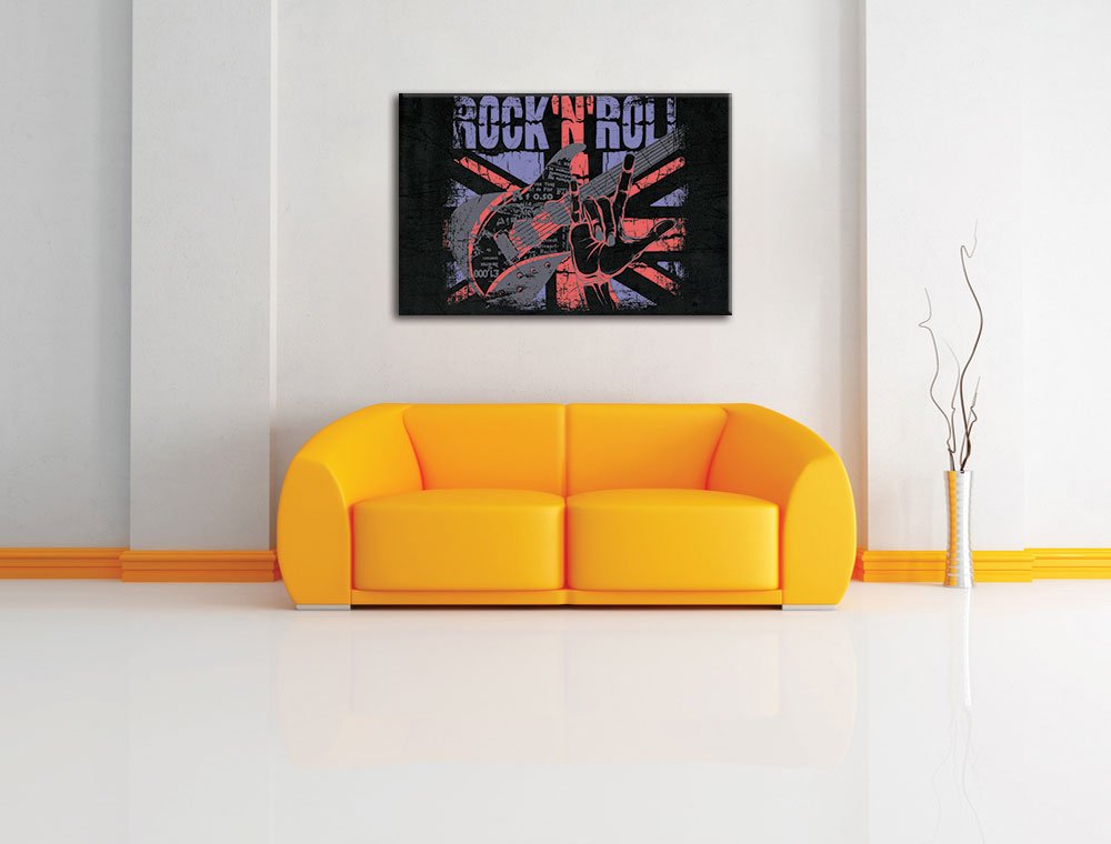 Pixxprint Rock n Roll Nero Stampa su Tela 120x80 cm Artistica murale