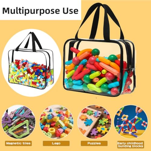 2 Packs Large Toy Storage Bags PVC Waterproof Organizers Toy Bags Reusable Clear PVC Board Game Storage with Zipper and Handle for Board Games, Building Blocks, Puzzles, Kids Books - Image 3