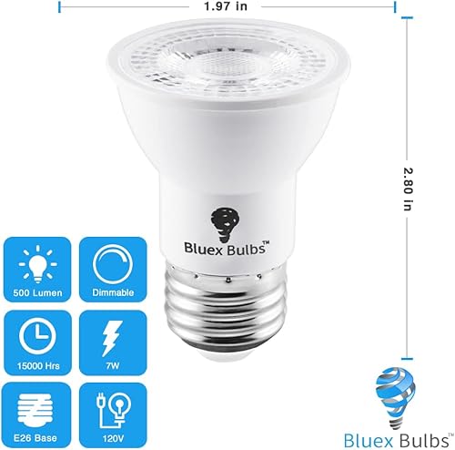 Miniatura 2 de Paquete de 6 bombillas LED PAR16 de cuello largo, 7 W, equivalente a 75 W, 500 lúmenes, E26, 3000 K, luz blanca cálida, regulable, brillante,