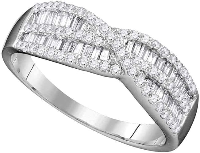 Silversea store 2.20 Ct Baguette Cut Diamond Womens Engagement Wedding Crossover Band Ring 14K White Gold Finish 925 Sterling Silver