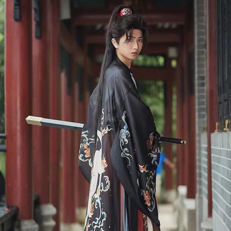 Chinesischer Traditioneller Hanfu Herren Kampfkunst Retro Hanfu Anzug Elegantes Hanfu Cosplay Kostüm S-3XL Schwarz Rot