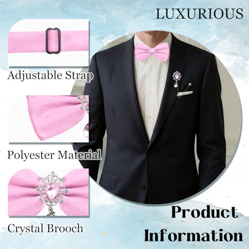 Image of Bow Ties for Men with Crystal, Pre-tied Adjustable Mens Bow Tie Sparkly Bowtie for Formal Suit Tuxedo Wedding Party