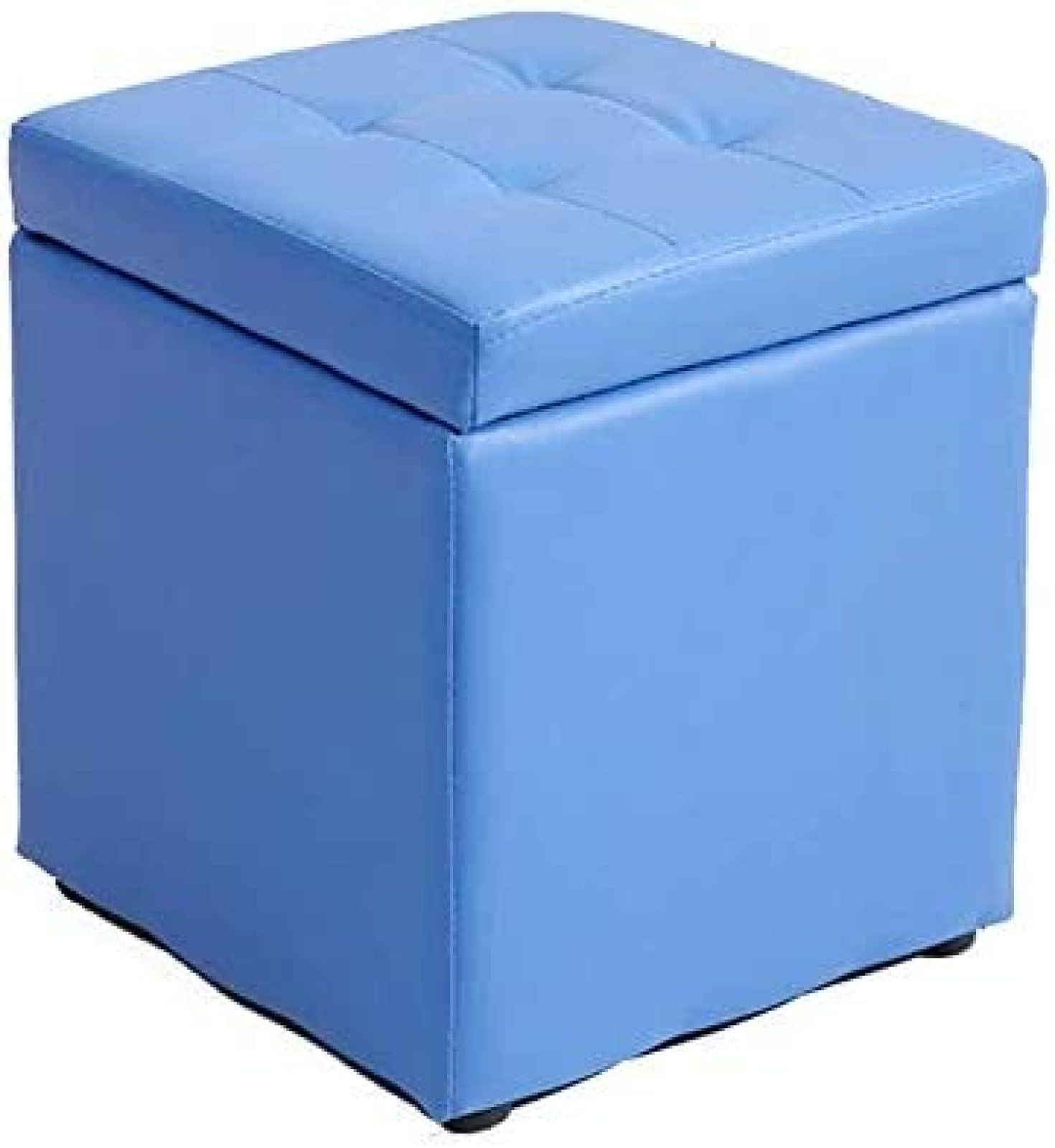 Tabouret en similicuir bleu avec coffre | Finition haut de gamme