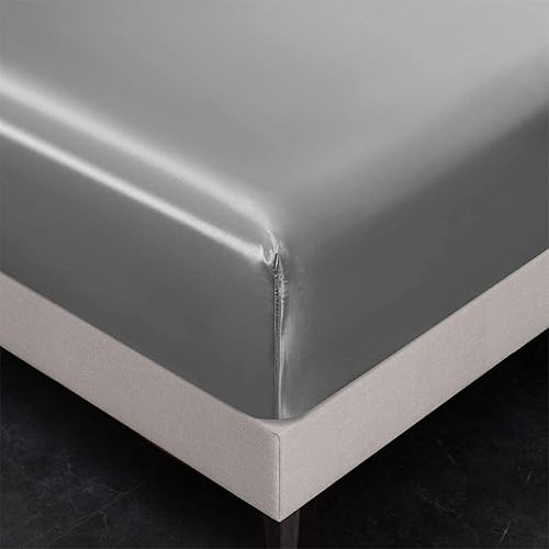 Miniatura 5 de AiMay Juego de sábanas de satén de 6 piezas, tamaño King, color gris claro, con bolsillo profundo, serie 1800, de lujo, seda rica, sedoso, súper