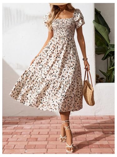Image of Floerns Women's Boho Midi Dress Layered Sleeve Beach Vacation Tiered Smocked Dresses