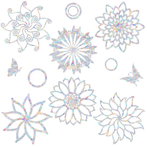 Image of 18PCS Mandala Window Clings - Anti-Collision Decals to Save Birds from Collisions,Non Adhesive Prismatic Vinyl Clings, Rainbow Stickers