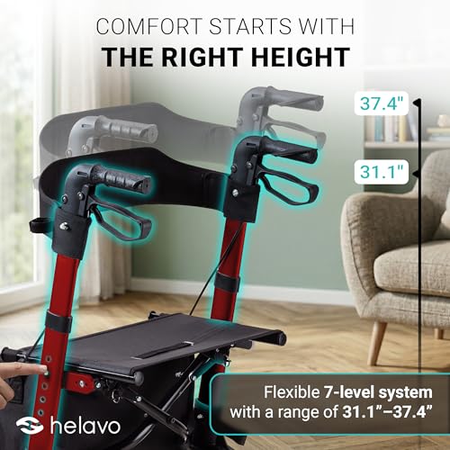 Image of Helavo Foldable Lightweight Rollator Walker with Seat, 360 Swivel Wheels