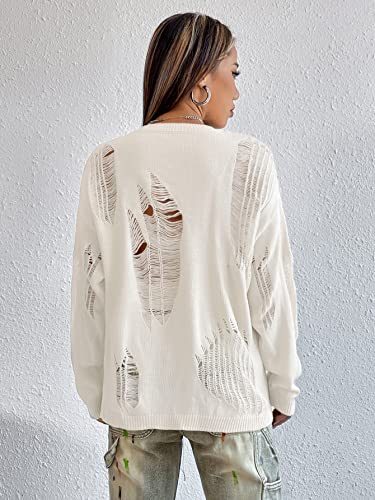 Image of GORGLITTER Women's Gothic Top Distressed Sweater Ripped Drop Shoulder Sweater Long Sleeve Round Neck Pullovers Top