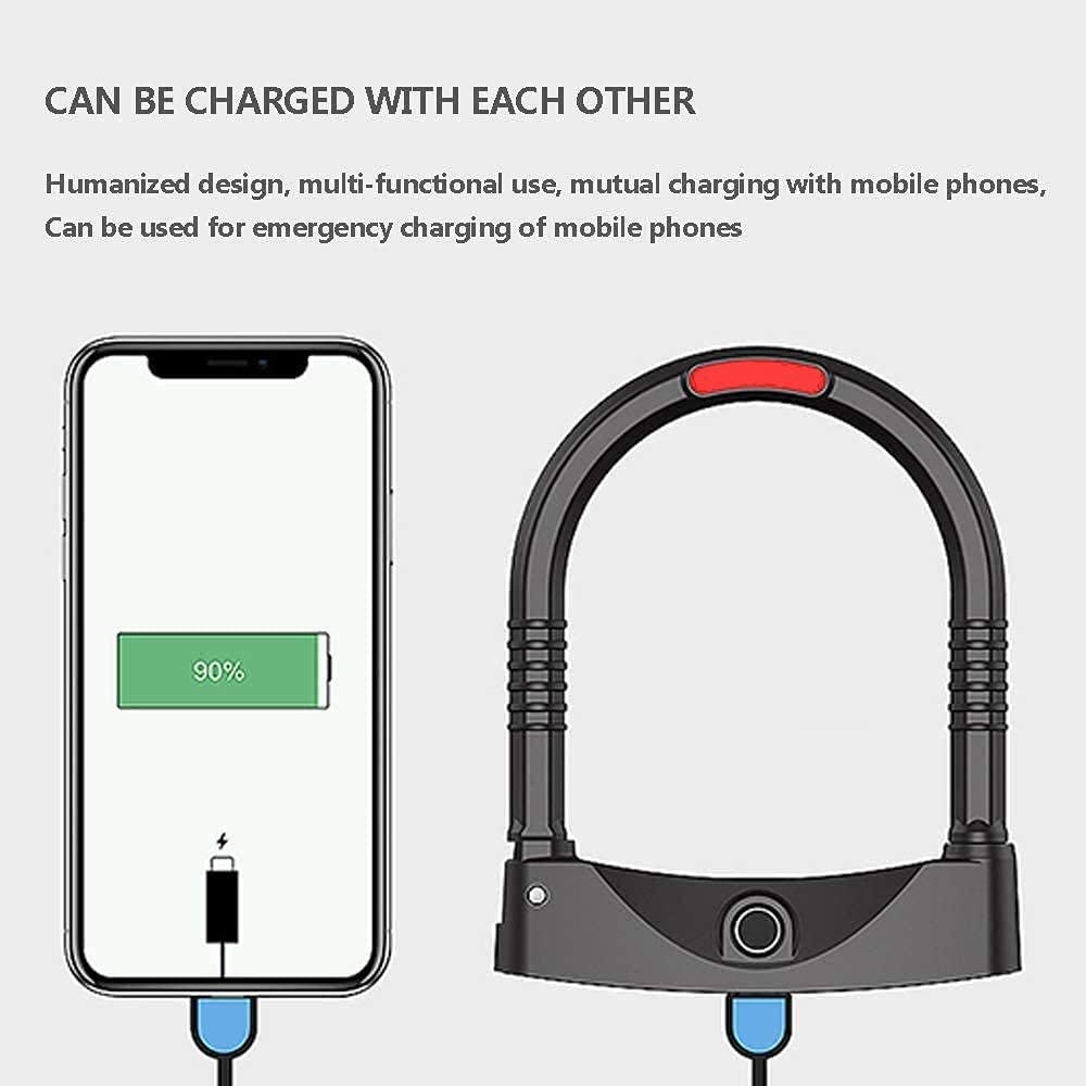 Candado de Bicicleta Bloqueo de Huellas Dactilares Carga USB Impermeable IP67 100 Huellas Dactilares Tiempo de Desbloqueo 0.5s Seguridad para Bicicletas al Aire Libre (Negro, Talla L)