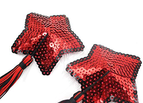 Cache-tétons adhésifs réutilisables en silicone rouge à paillettes - 3