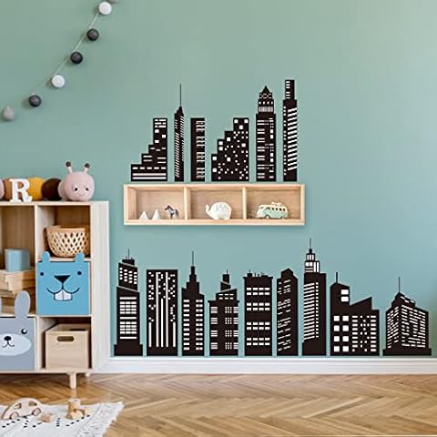 wondever Black City Skyline Wall Stickers Cover