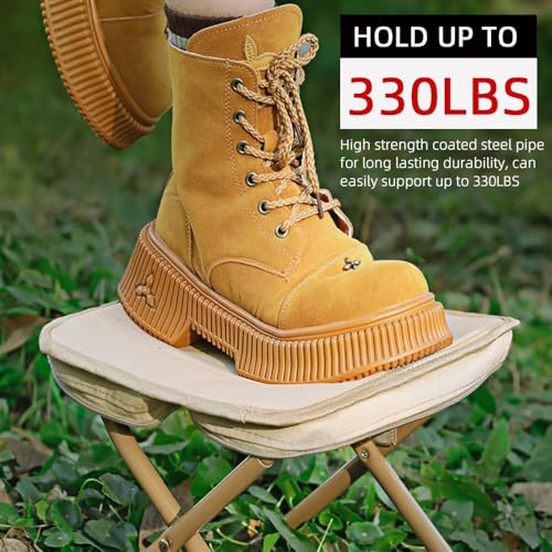 Image of Camping Stool, Portable Folding Stool with Carry Bag, 12in Portable Folding Chair 1.6Lbs Collapsible Camp Stool Outdoor Footstool for Travel Walking Hiking Fishing Picnic Barbecue (Khaki)