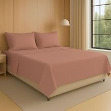 NARCISO - Set of 4 Double Bed Sheets Solid Colour Embossed, Double Bed Sheet Set in Breathable and Hypoallergenic Microfibre, Made in Italy - Powder