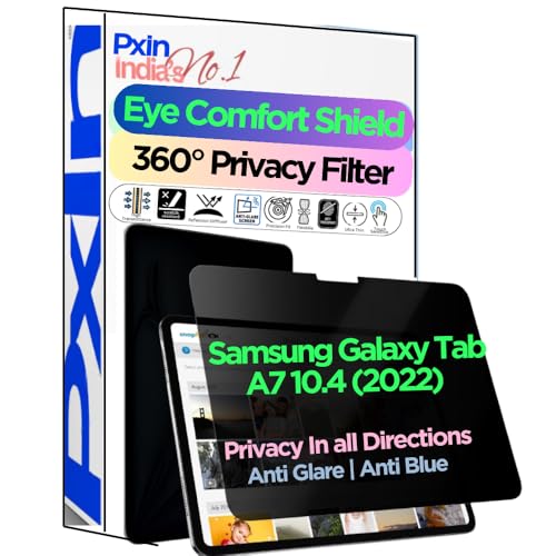 Image of PxIn Tablet Privacy Screen Guard compatible with Samsung Galaxy Tab A7 10.4 (2022) | No.1 | Anti Glare | Anti Blue Light | Anti UV | 4 Way Privacy Filter | 360 Privacy | Eye Protect