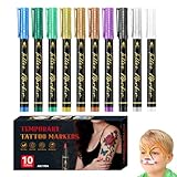 Horuili® 10 Stylos Tatouage Brillant, Set Double-Finition, Cadeau de Noël pour Filles, Tatouage de Noël, Dessin DIY pour le Corps