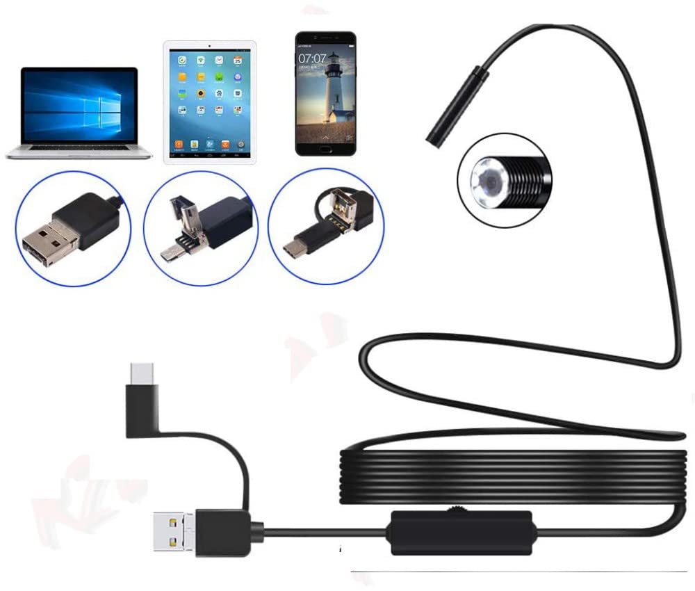 TELECAMERA 3 in 1 FLESSIBILE 2 Metri SERPENTINA ENDOSCOPIO con LED FOTOCAMERA VIDEOCAMERA ISPEZIONE CONTROLLO DIAGNOSTICA IMPERMEABILE IP67