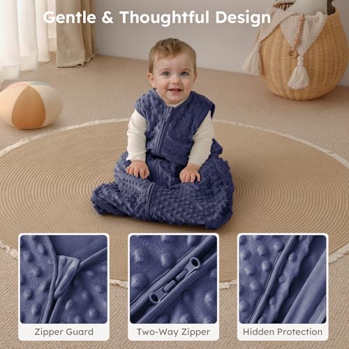 Image of Yoofoss Fleece Baby Sleep Sack 6-12 Months with Plush Dots, TOG 1.5 Baby Wearable Blanket with 2-Way Zipper, Cotton Toddler Sleep Sack Fleece