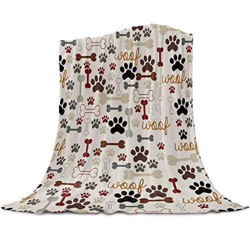 Heart Pain Cartoon Dog Paws Prints Vintage Flannel Fleece Throw Blanket All Season Home Decorative Warm Plush Cozy Soft Blankets For Chair/Bed/Couch/Sofa (39" X 49") #TOP24